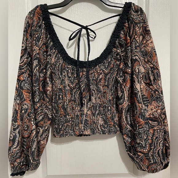 Free People Women’s Dare Me Tie-Back Velvet Blouse Black Combo Small NWOT - Picture 4 of 6